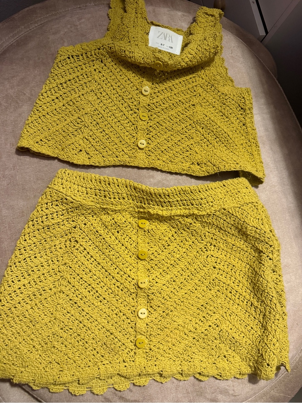 ZARA Mustard Yellow Crochet Tank and Skirt Set